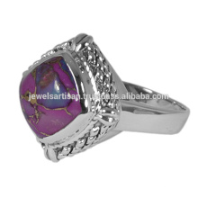 Purple Copper Turquoise Gemstone &amp; 925 Solid Silver Vintage Style Ring Jóias